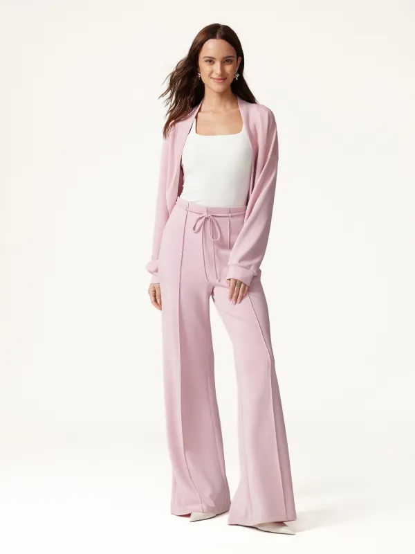 2Pcs Set Long Sleeve Drop-Shoulder Cardigan & High-Rise Flare Pants with Pockets made by OGLmove