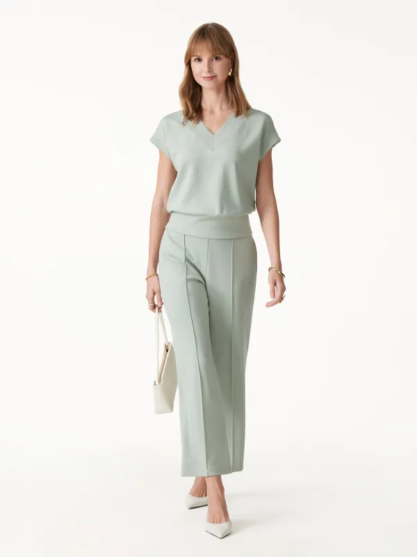 2Pcs Set V-Neck Short Sleeve Top & Cropped Straight-Leg Pants with Pockets made by OGLmove