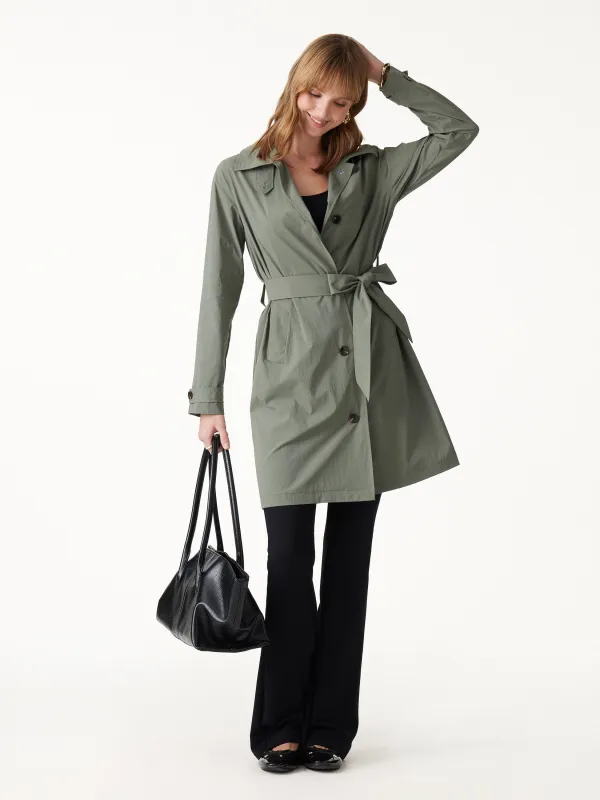 Lightweight Water-Repellent Notched Collar Trench Coat with Pockets made by OGLmove