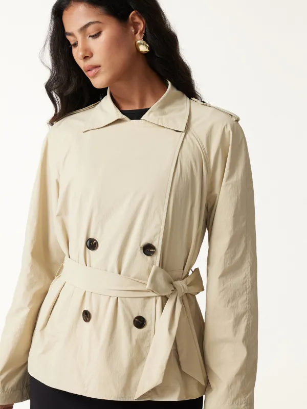 Packable Water-Repellent Peak Collar Trench Jacket with Pockets made by OGLmove
