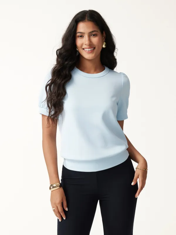 Lyocell Spacer Round Neck Puffed Short Sleeve Banded Hem Top made by OGLmove