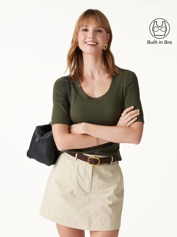 Eco-MousseĀ® Slub U-Neck Elbow Sleeve Bra Top made by OGLmove