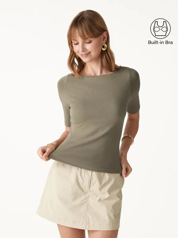 Eco-Mousse® Boatneck Elbow Sleeve Bra Top made by OGLmove