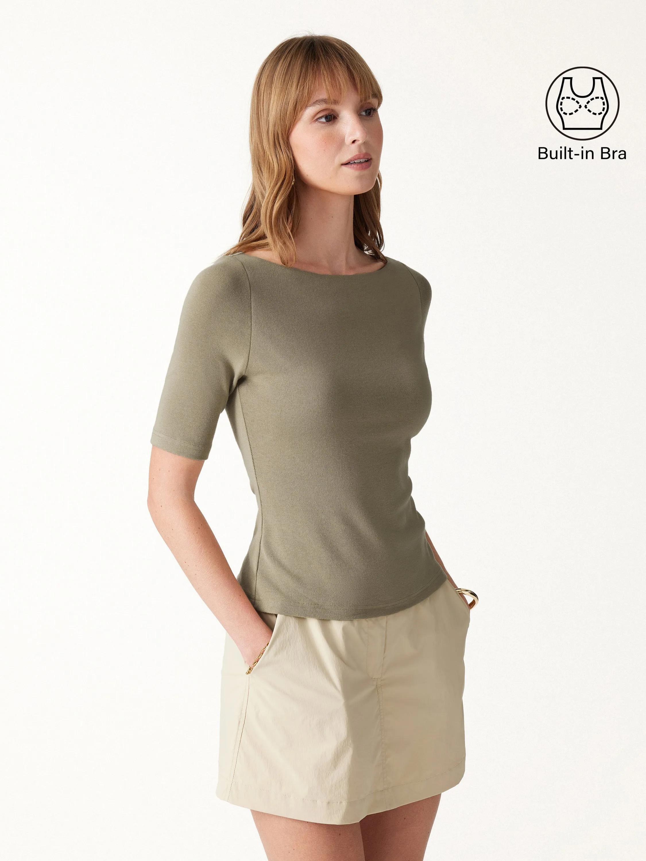 Eco-Mousse® Boatneck Elbow Sleeve Bra Top sold by OGLmove product image thumbnail 3