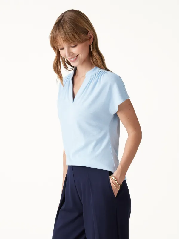 Eco-Mousse® Collared V-Neck Short Sleeve Top made by OGLmove