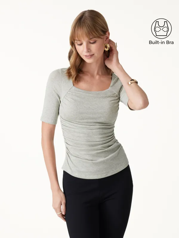 Lyocell-Wool Square Neck Elbow Sleeve Ruched Bra Top made by OGLmove
