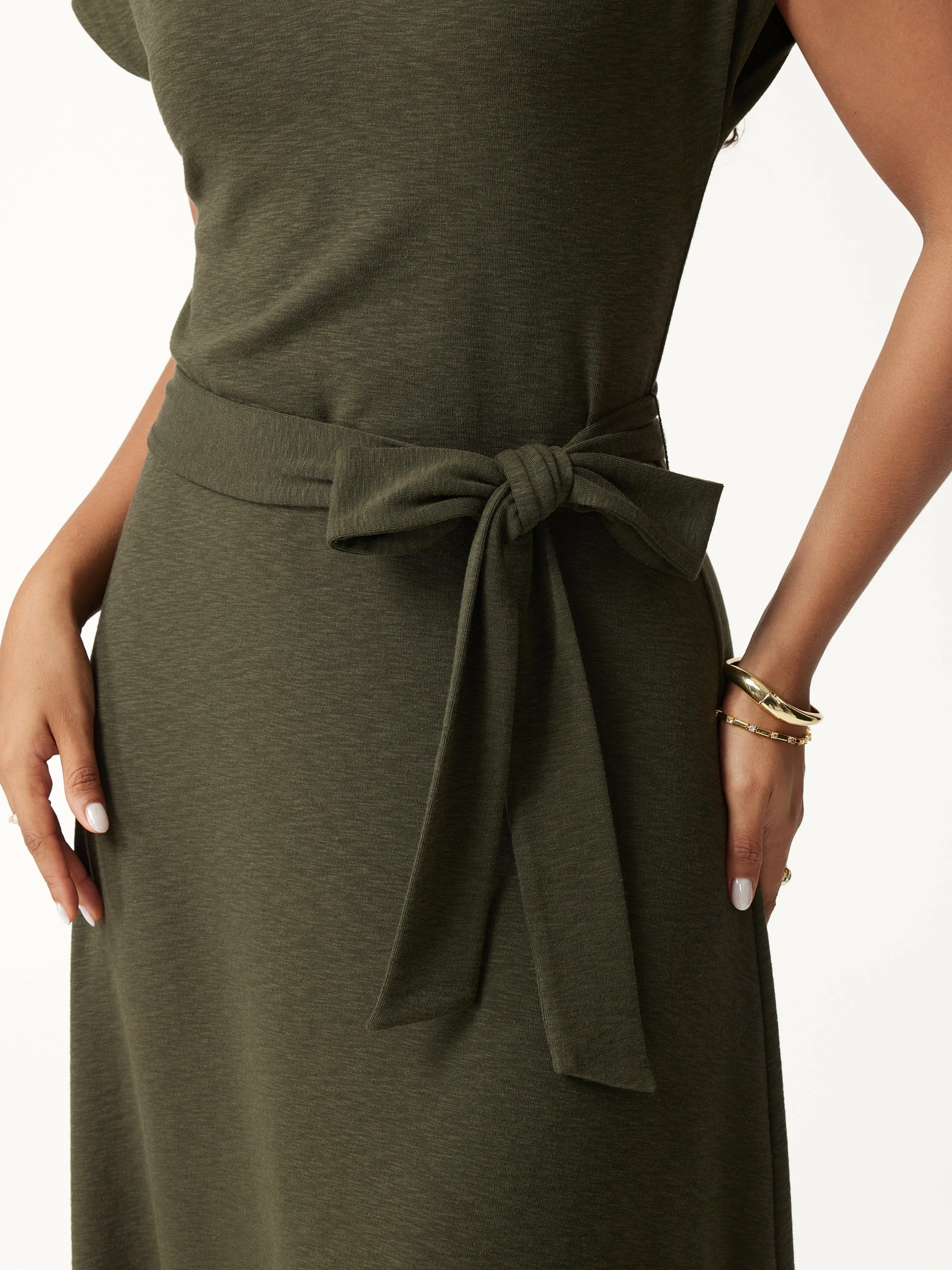 V-Neck Short Sleeve Belted Midi Dress sold by OGLmove product image thumbnail 4