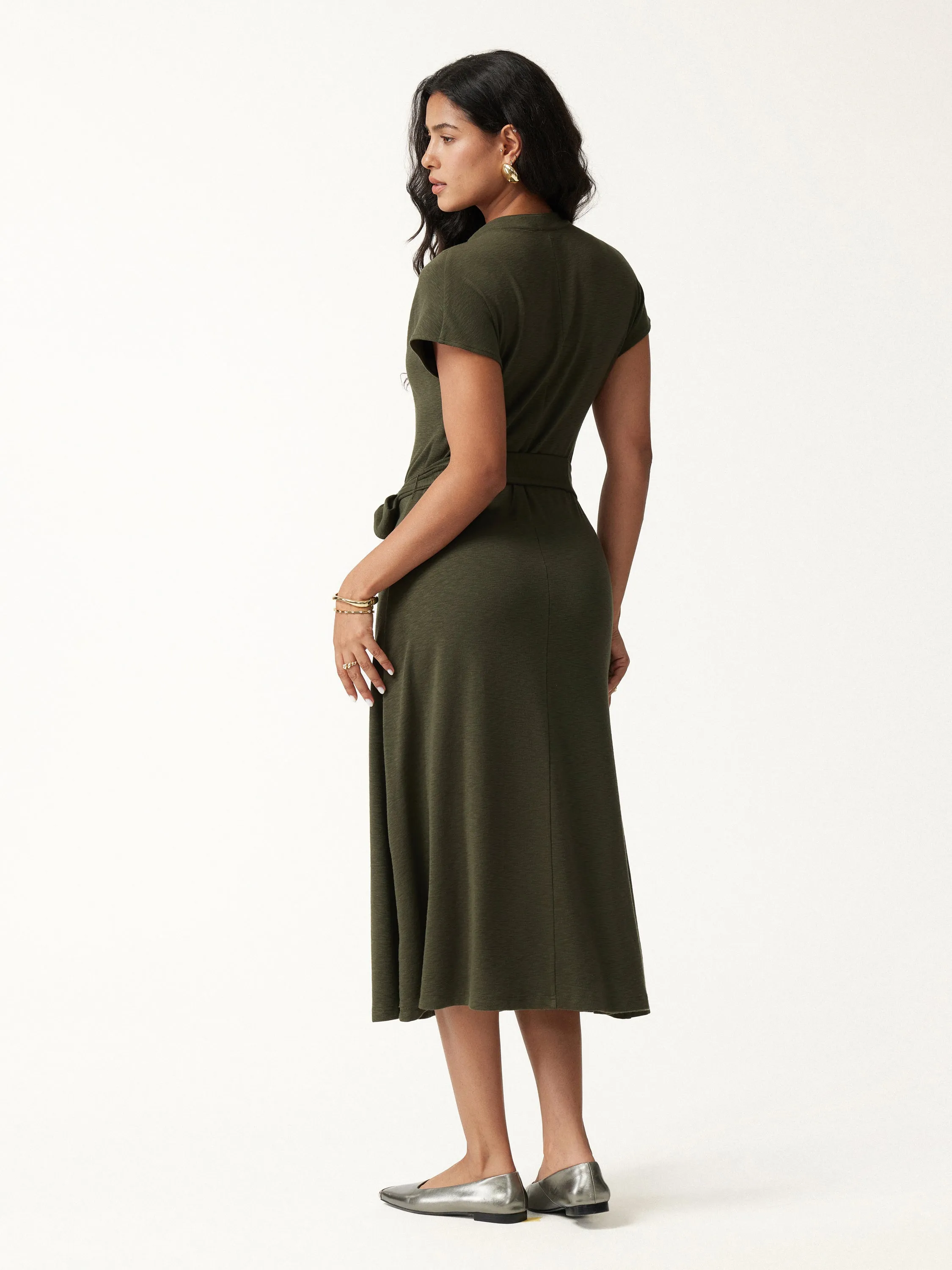V-Neck Short Sleeve Belted Midi Dress sold by OGLmove product image thumbnail 3