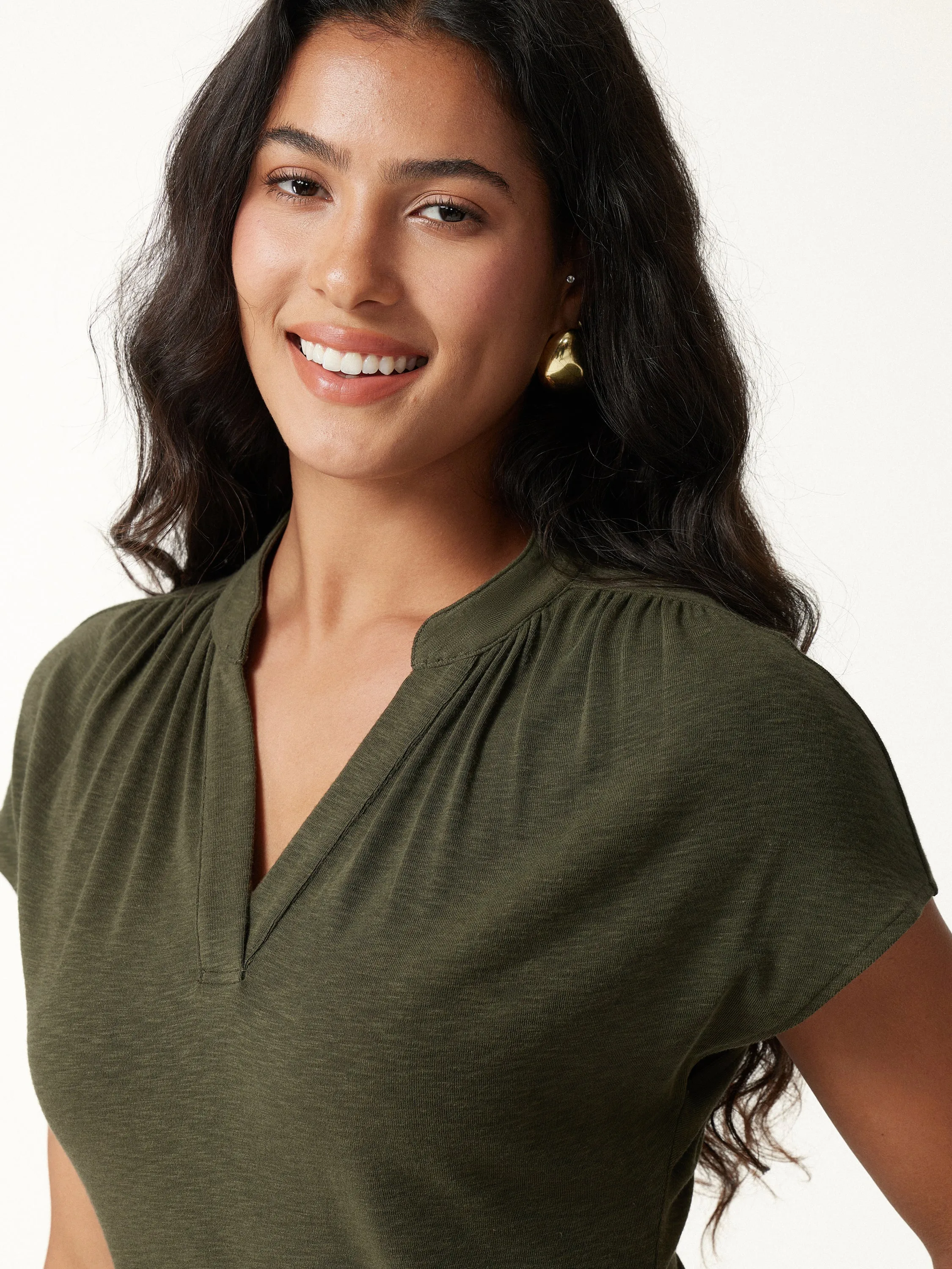 V-Neck Short Sleeve Belted Midi Dress sold by OGLmove product image thumbnail 5