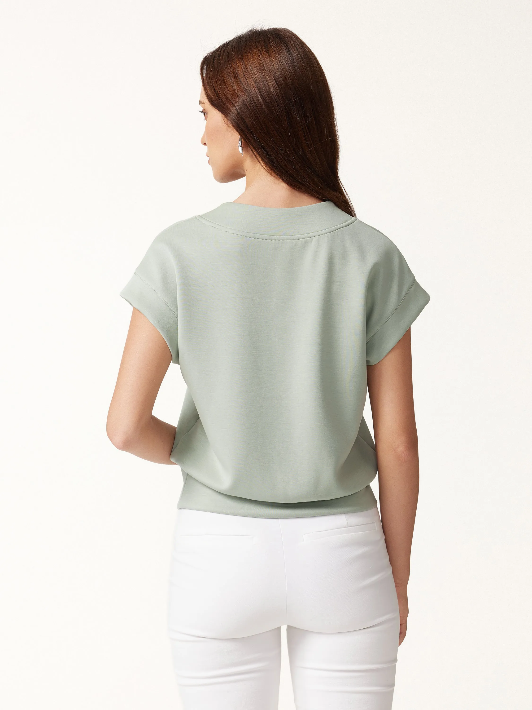 Lyocell Spacer Knit V-Neck Short Sleeve Banded Hem Top sold by OGLmove product image thumbnail 4