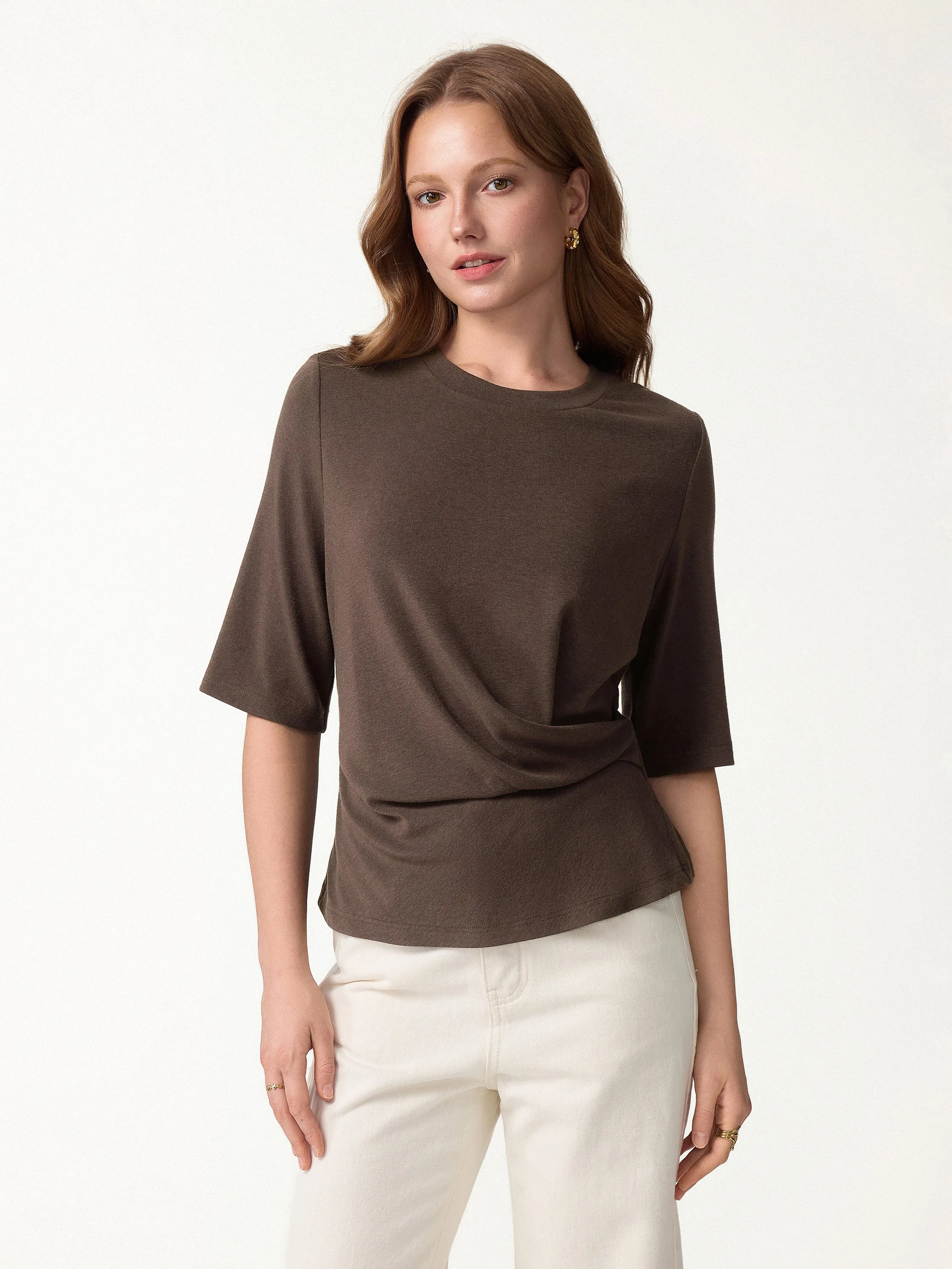 Eco-Mousse® Round Neck Elbow Sleeve Top sold by OGLmove product image thumbnail 3
