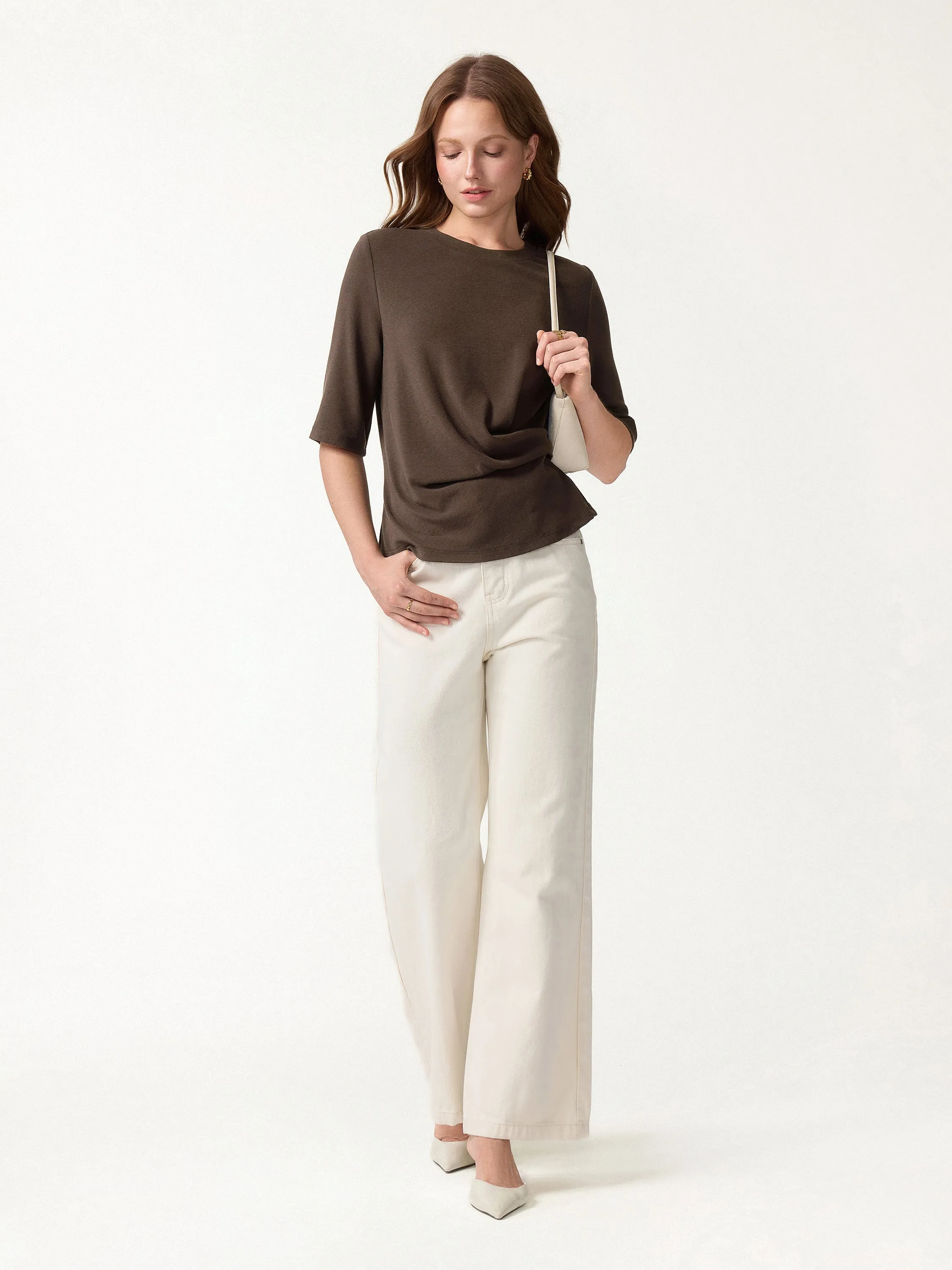 Eco-Mousse® Round Neck Elbow Sleeve Top sold by OGLmove product image thumbnail 2