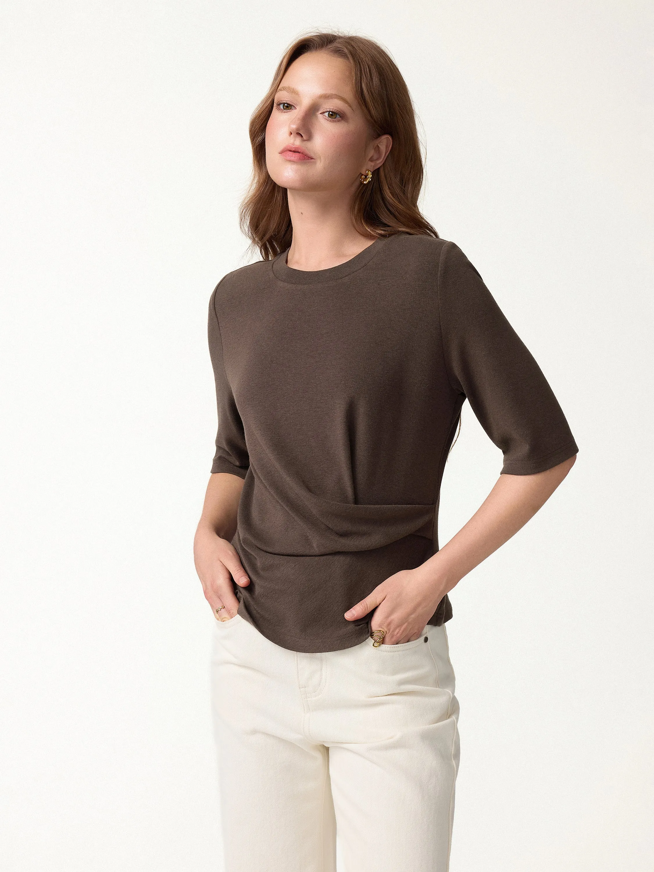 Eco-Mousse® Round Neck Elbow Sleeve Top sold by OGLmove