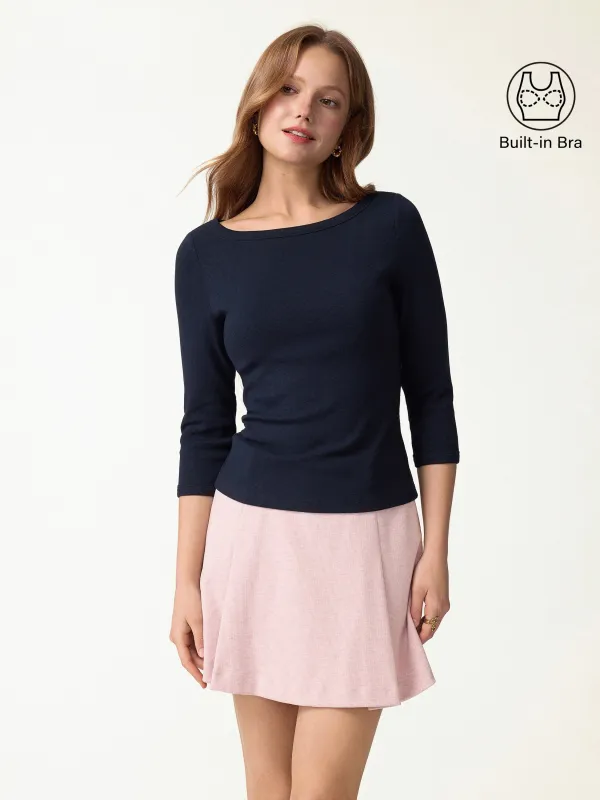 Plantive® Boatneck 3/4 Sleeve Built-In Bra Top 2.0 made by OGLmove