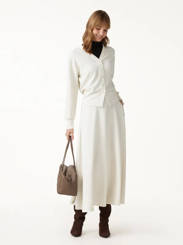 2Pcs Set V-Neck Long Sleeve Cardigan & Knit High-Rise Umbrella Midi Skirt with Pockets made by OGLmove