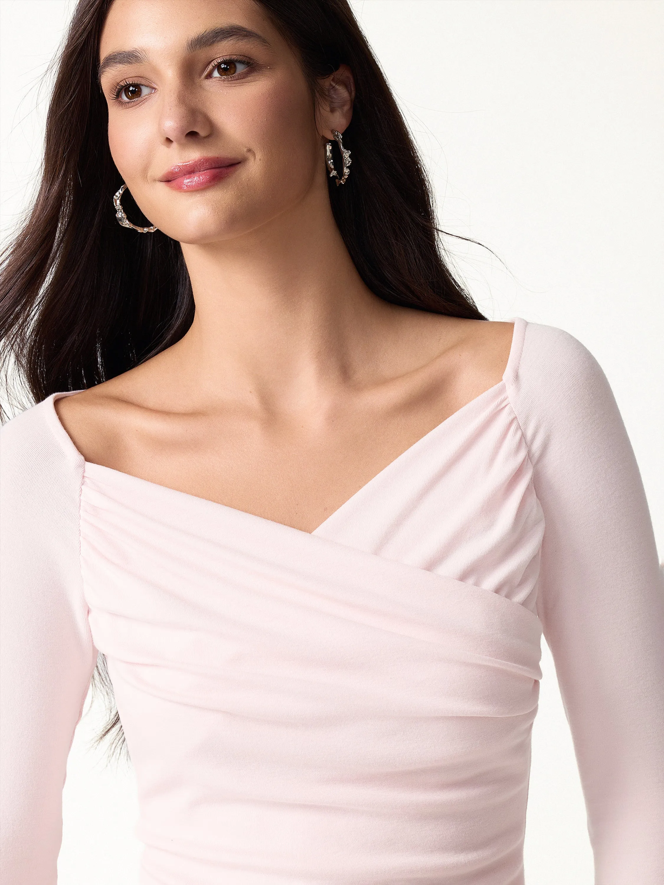 2Pcs Set LiteWarm Surplice Long Sleeve Ruched Top & A-Line Midi Skirt sold by OGLmove product image thumbnail 4