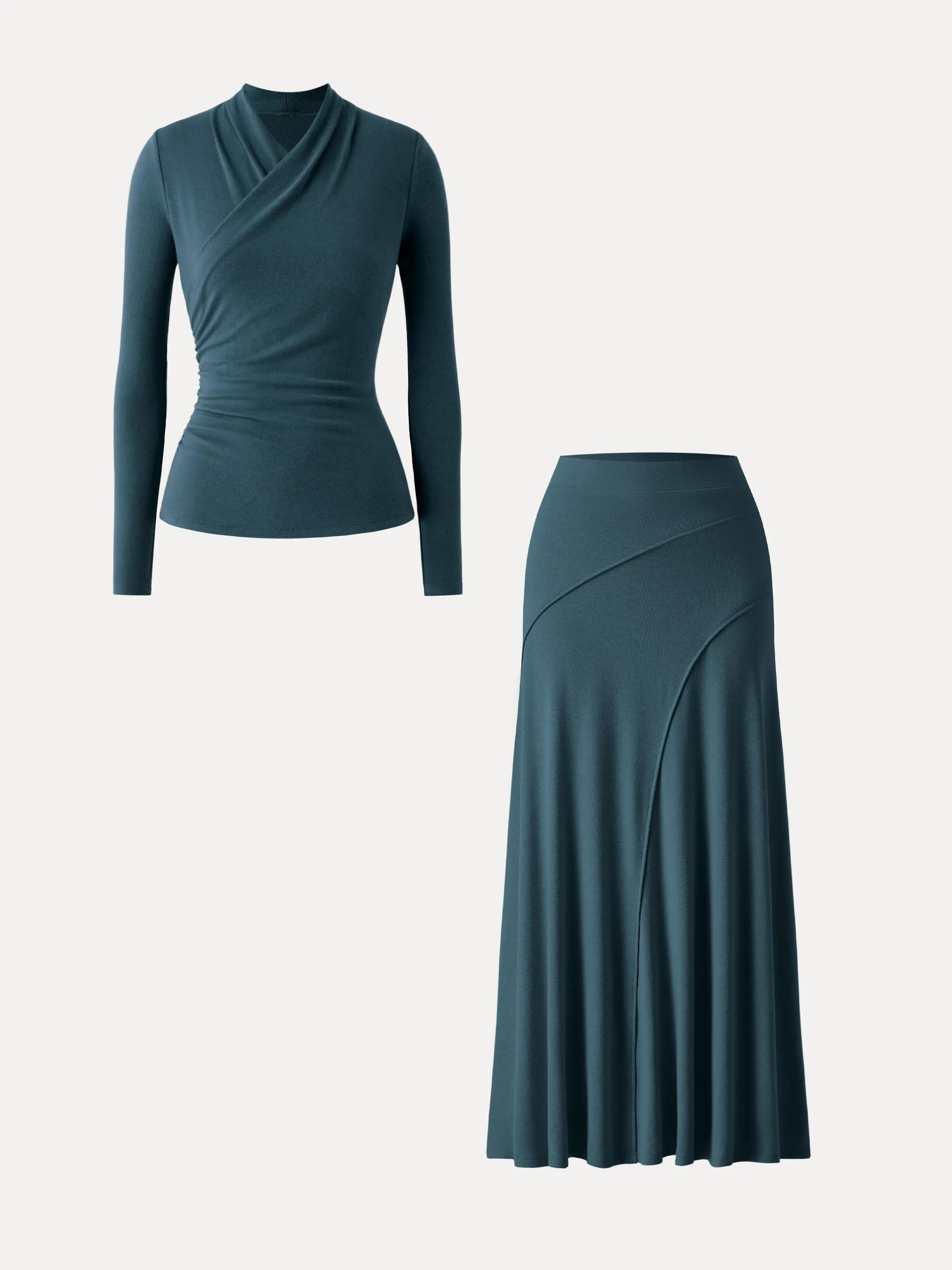 2Pcs Set LiteWarm Surplice Long Sleeve Top & A-Line Midi Skirt sold by OGLmove product image thumbnail 2