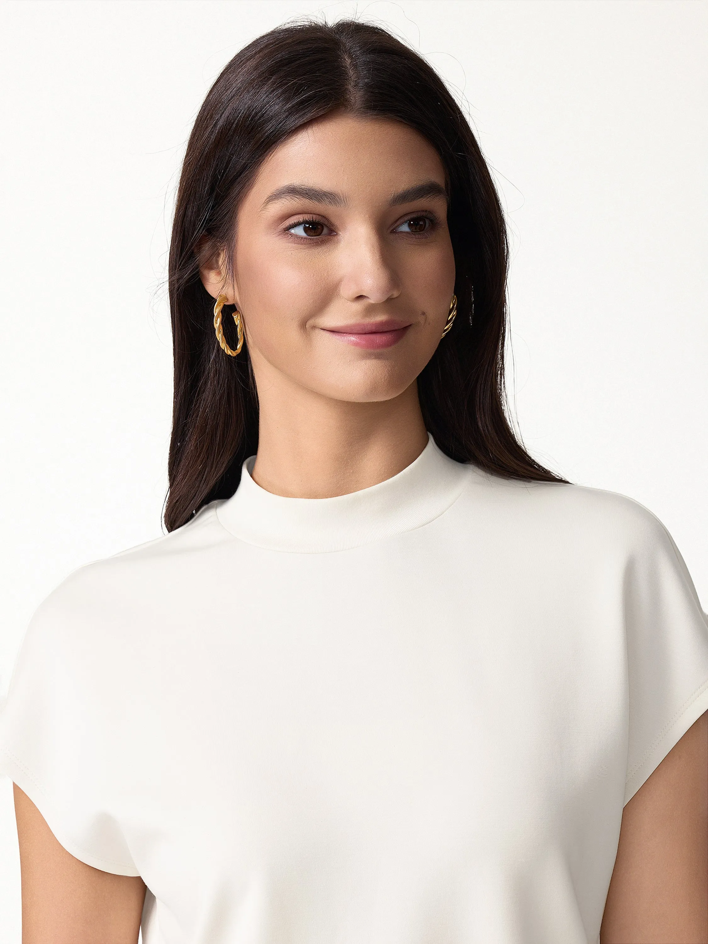 Modal Spacer Knit Mock Neck Cap Sleeve Banded Hem Top sold by OGLmove product image thumbnail 5