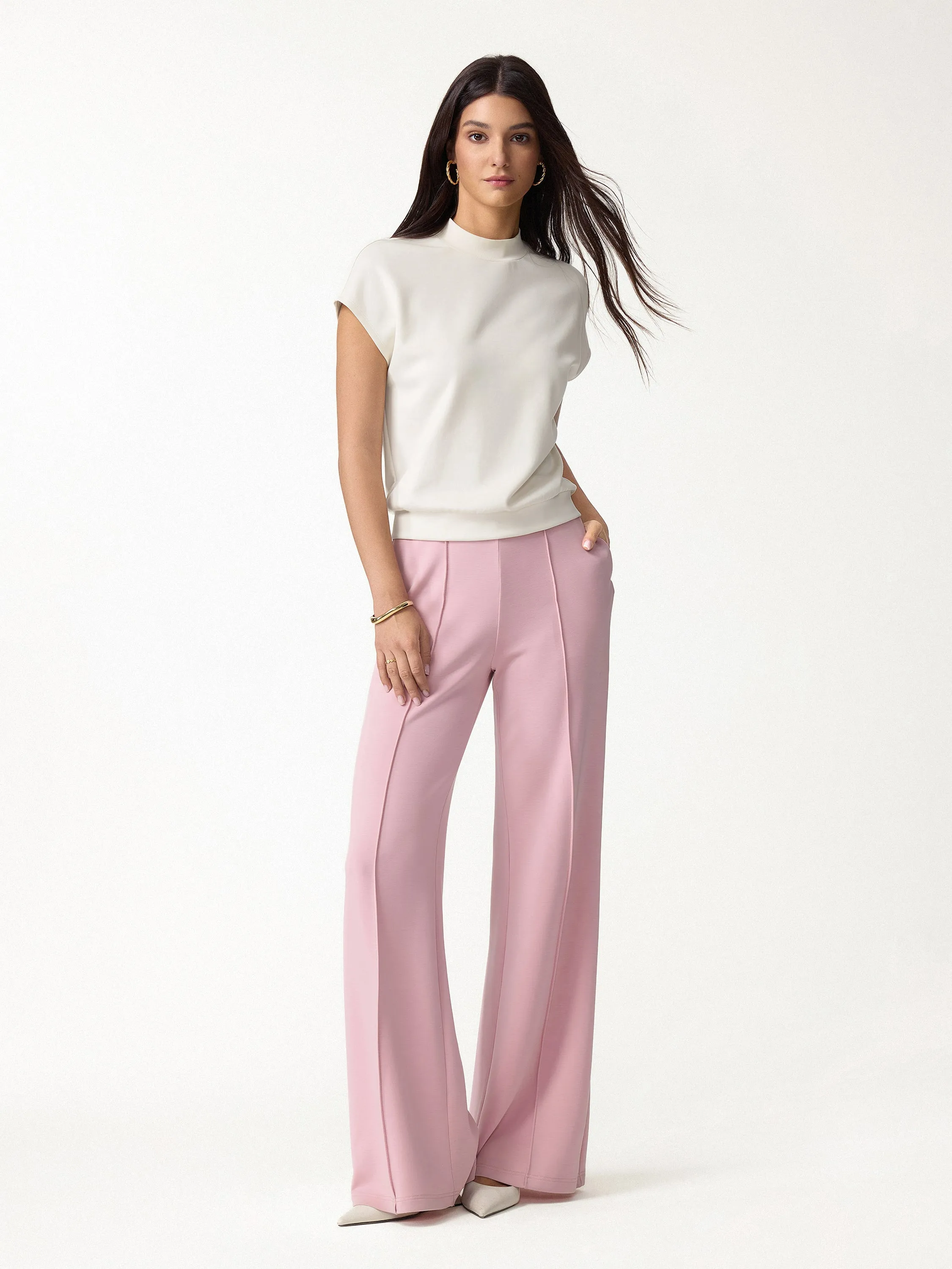 Modal Spacer Knit Mock Neck Cap Sleeve Banded Hem Top sold by OGLmove product image thumbnail 2