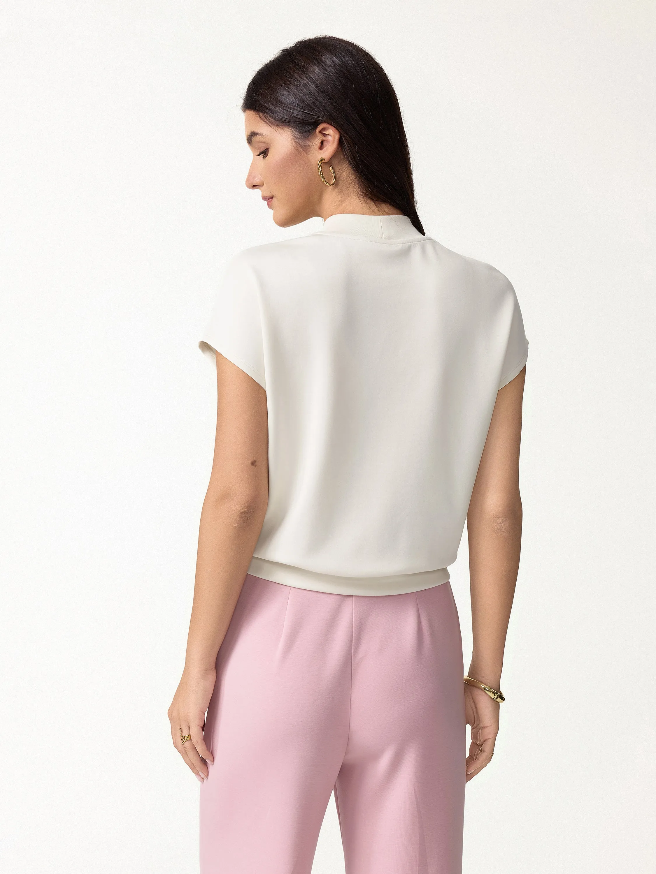 Modal Spacer Knit Mock Neck Cap Sleeve Banded Hem Top sold by OGLmove product image thumbnail 4