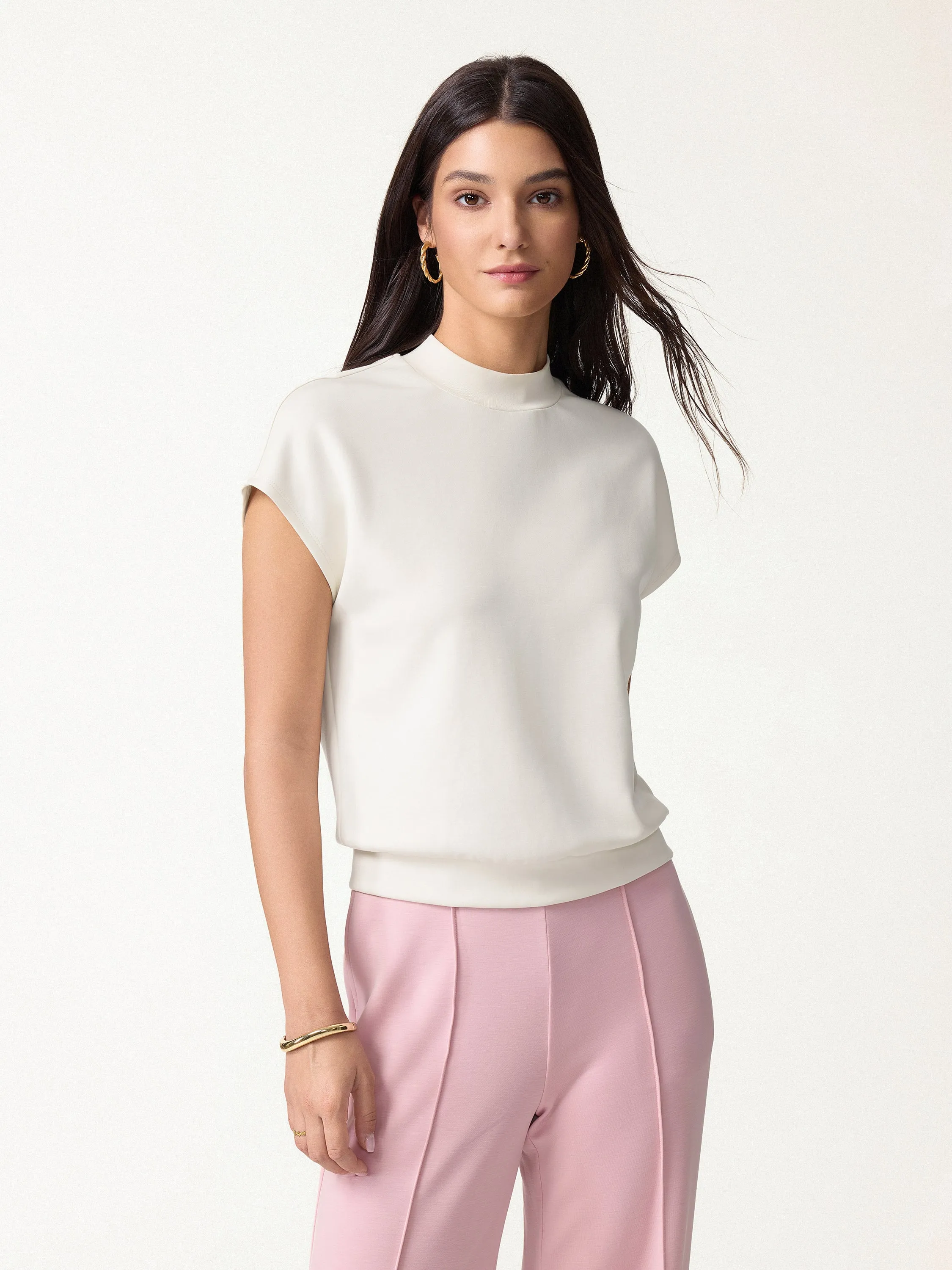 Modal Spacer Knit Mock Neck Cap Sleeve Banded Hem Top sold by OGLmove