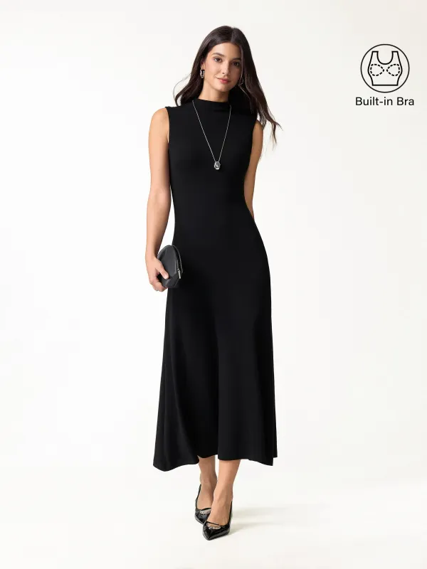 Eco-Mousse® Mock Neck Sleeveless A-Line Midi Bra Dress made by OGLmove