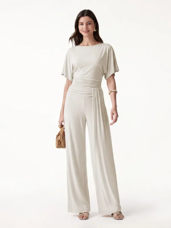 2Pcs Set Boatneck Batwing Sleeve Top & Mid-Rise Wide-Leg Lounge Pants made by OGLmove