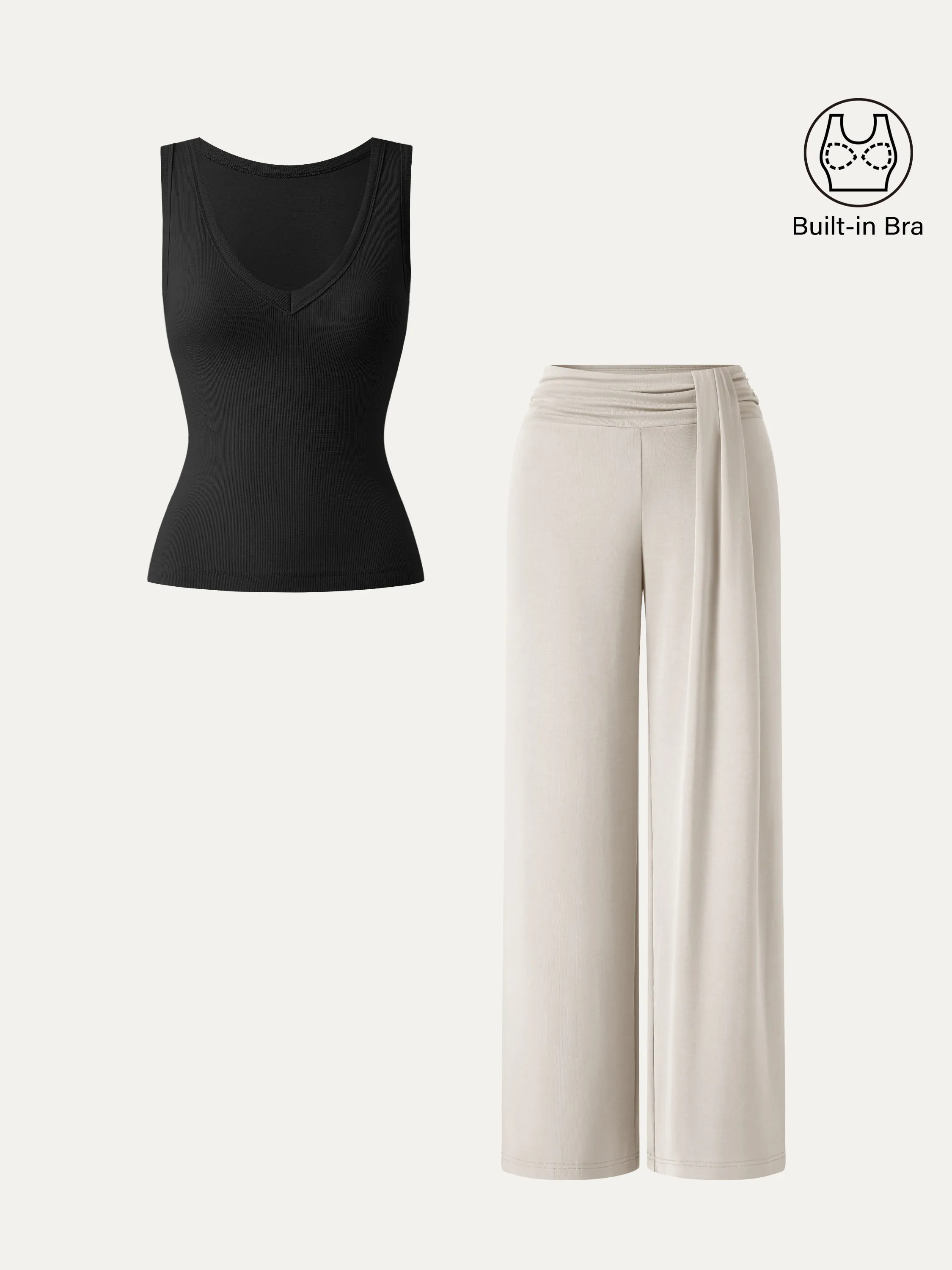 2Pcs Set V-neck Bra Tank & Mid-Rise Wide-Leg Lounge Pants sold by OGLmove product image thumbnail 2