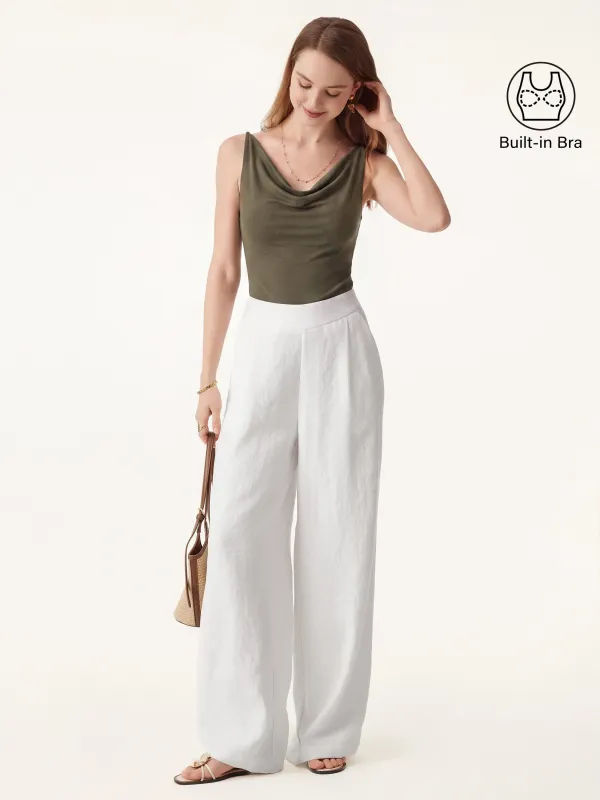 2Pcs Set Cowl Neck Bra Tank & Mid Rise Wide Leg Pant with Pockets made by OGLmove