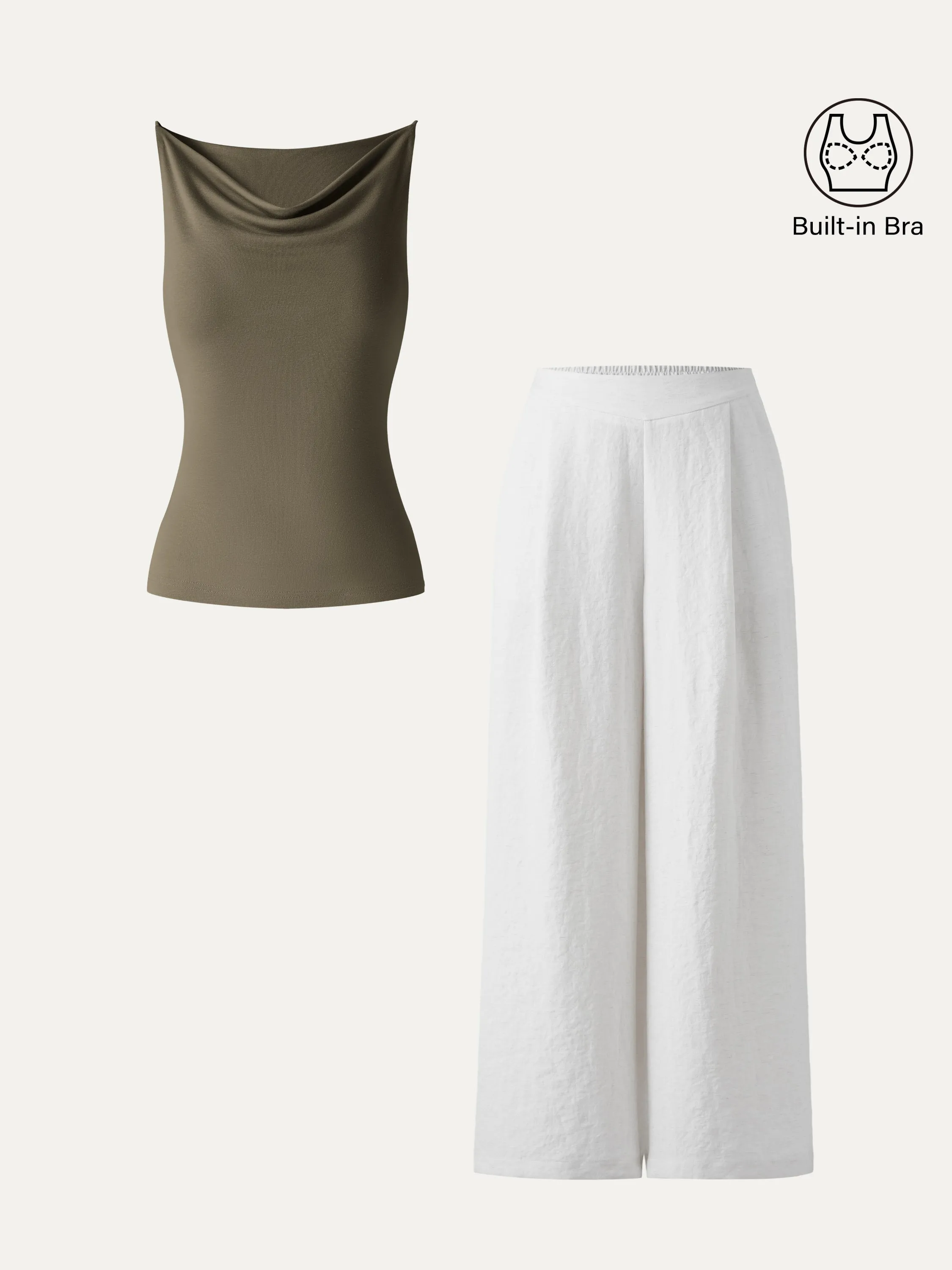 2Pcs Set Cowl Neck Bra Tank & Mid Rise Wide Leg Pant with Pockets sold by OGLmove product image thumbnail 2