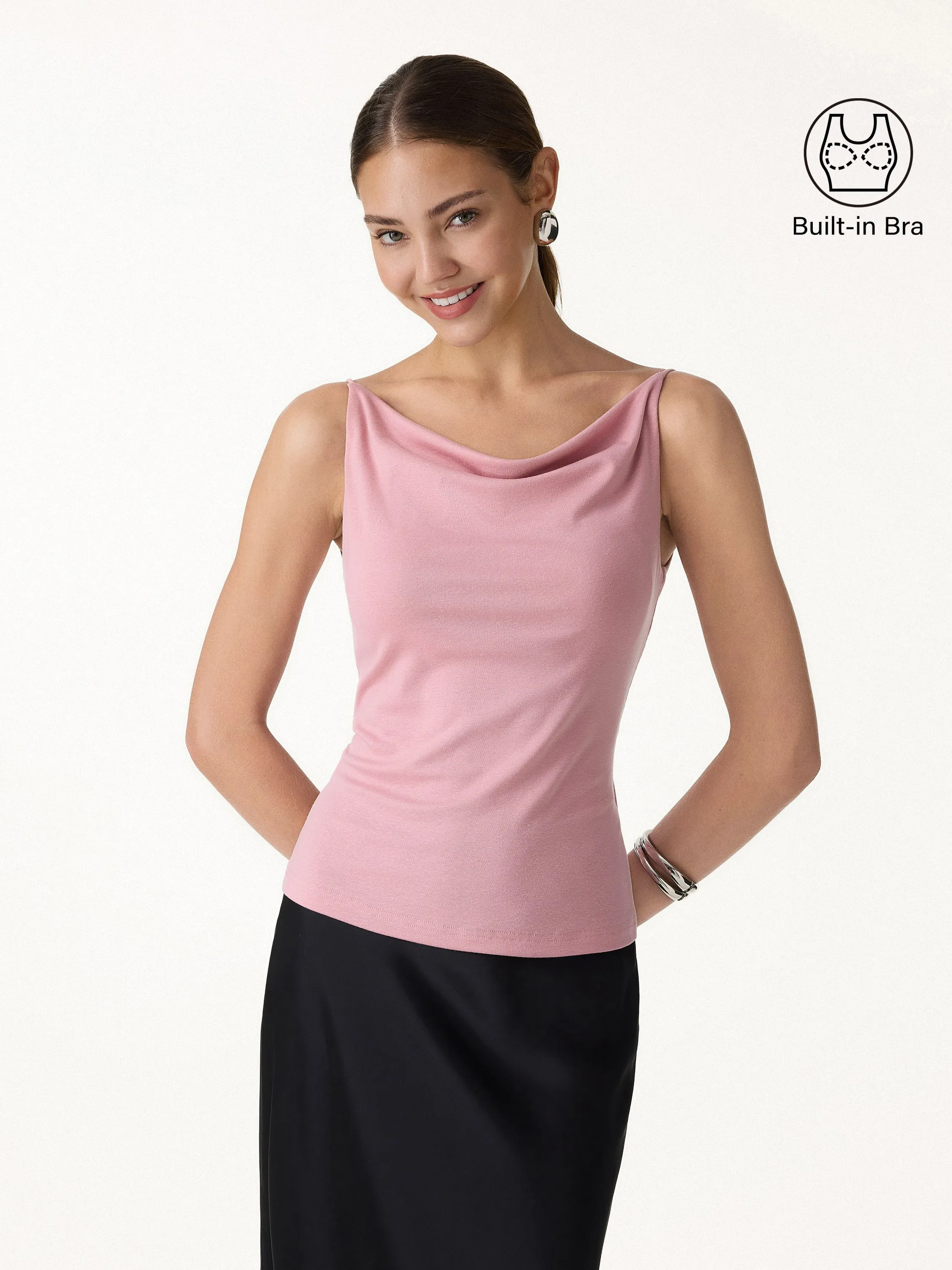 2Pcs Set Cowl Neck Bra Tank & Mid Rise Wide Leg Pant with Pockets sold by OGLmove product image thumbnail 3