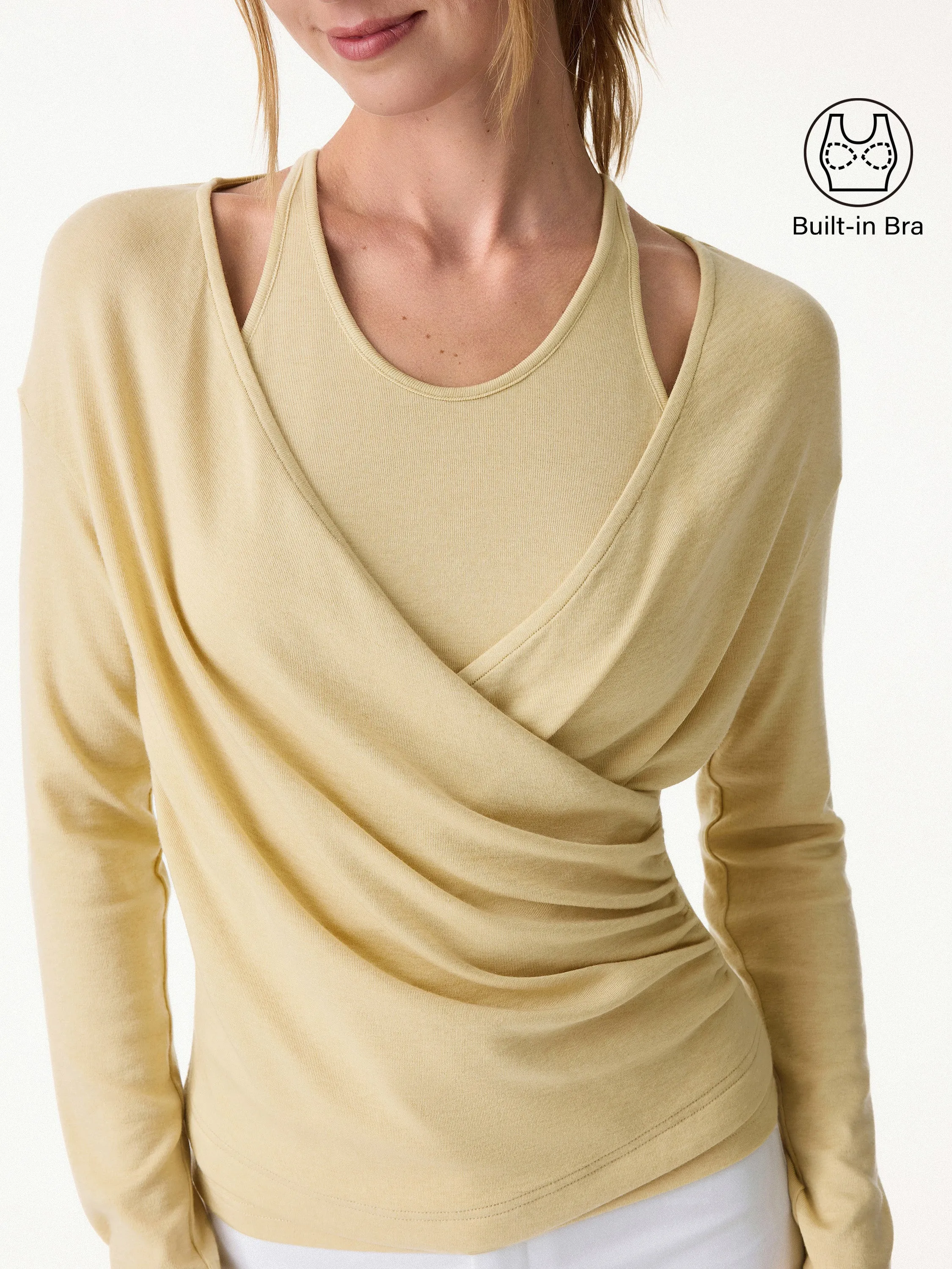 2Pcs Set Cami with Surplice Ruched Top & Mid Rise Fly-Front Wide Leg Trouser sold by OGLmove product image thumbnail 4