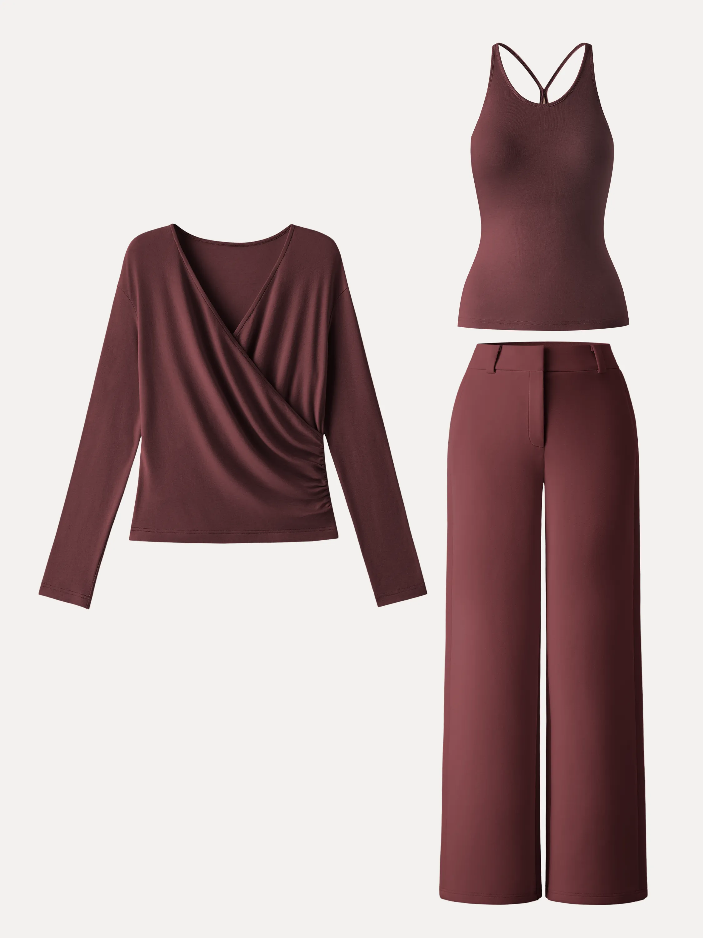 2Pcs Set Cami with Surplice Ruched Top & Mid Rise Fly-Front Wide Leg Trouser sold by OGLmove product image thumbnail 2
