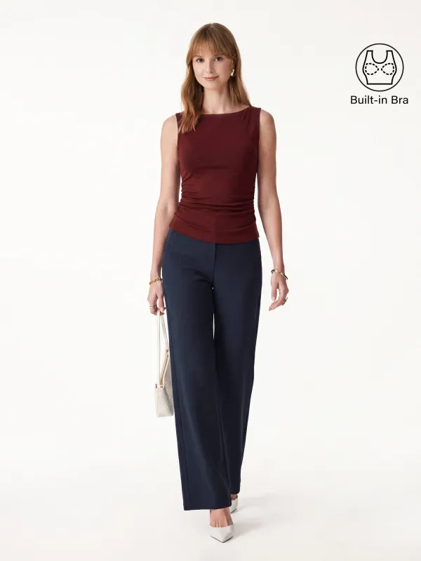 2Pcs Set Boat-Neck Tank Top & Slimming High Rise Wide Leg Pant made by OGLmove