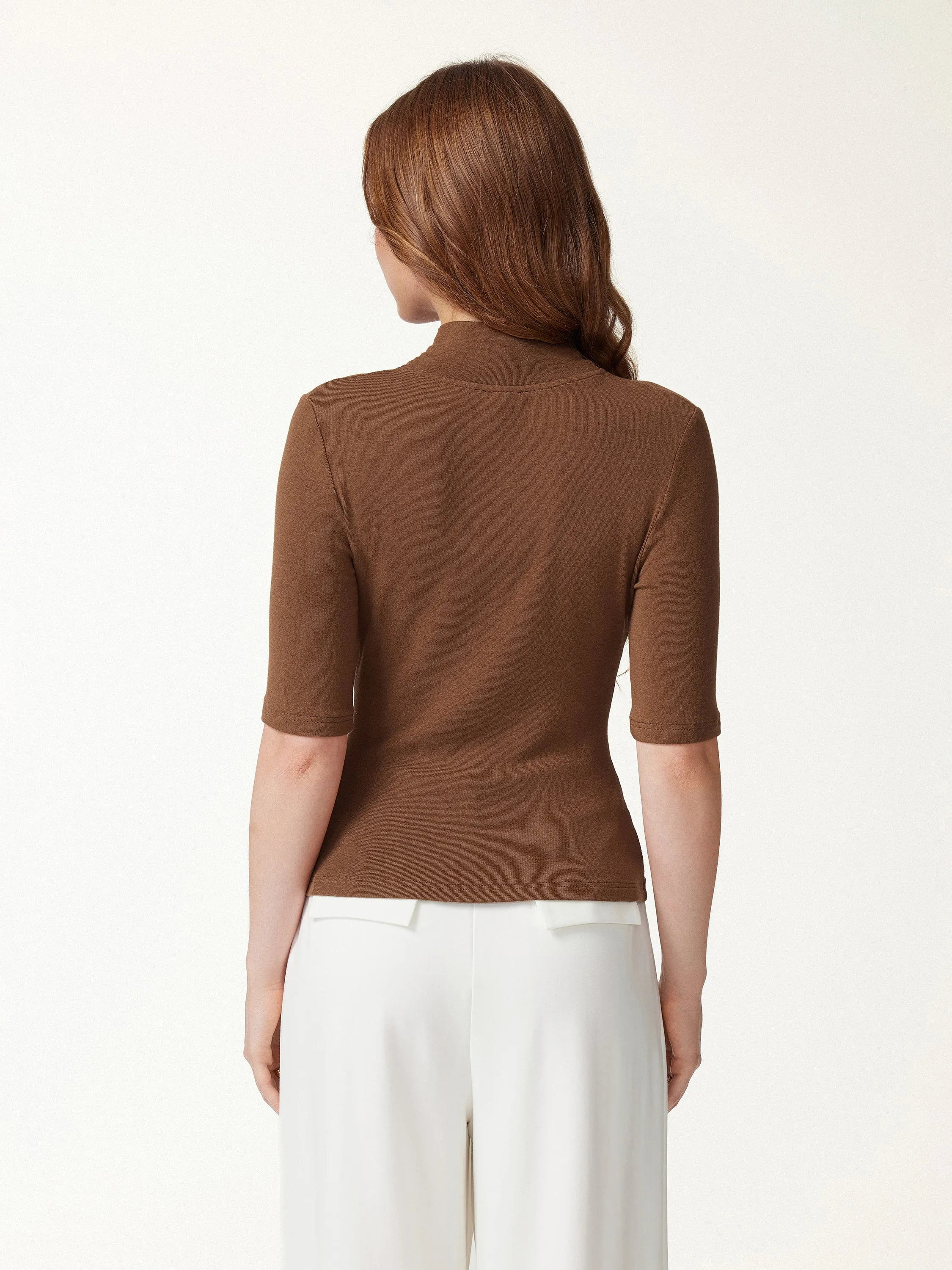 Crisscross Mock Neck Elbow Sleeve Ruched Top sold by OGLmove product image thumbnail 4