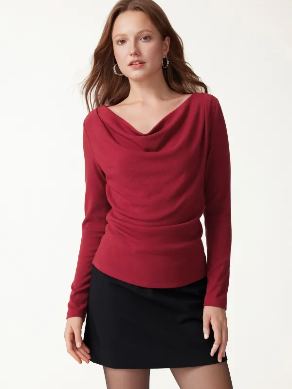 LiteWarm Cowl Neck Long Sleeve Draped Top made by OGLmove