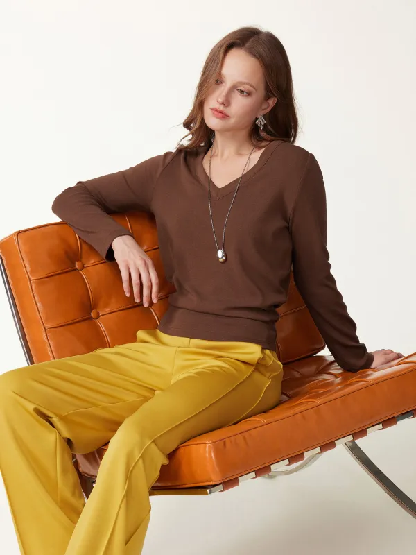 V-Neck Long Sleeve Banded Hem Top made by OGLmove