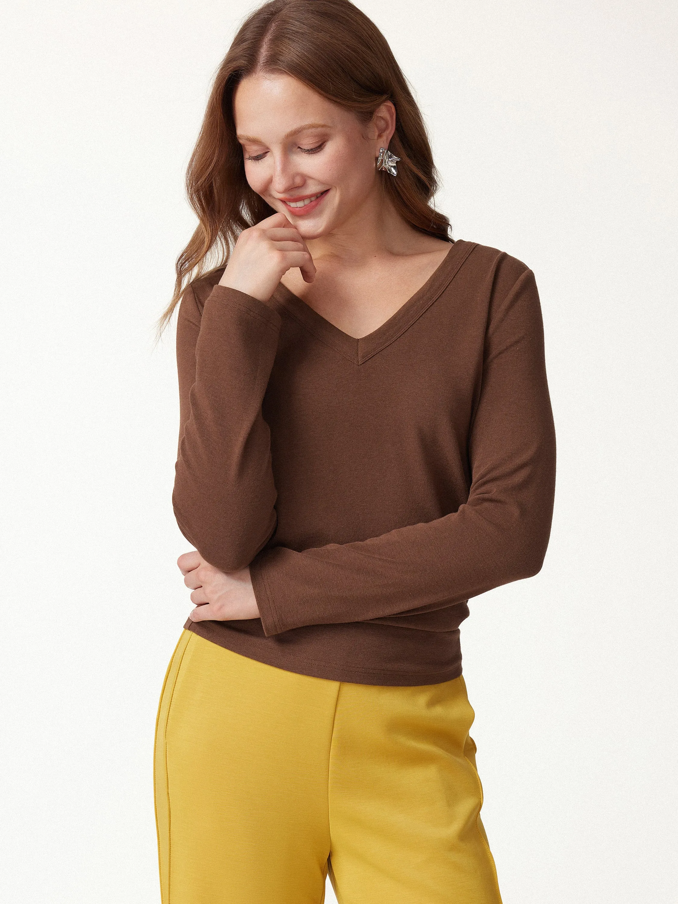 V-Neck Long Sleeve Banded Hem Top sold by OGLmove product image thumbnail 3