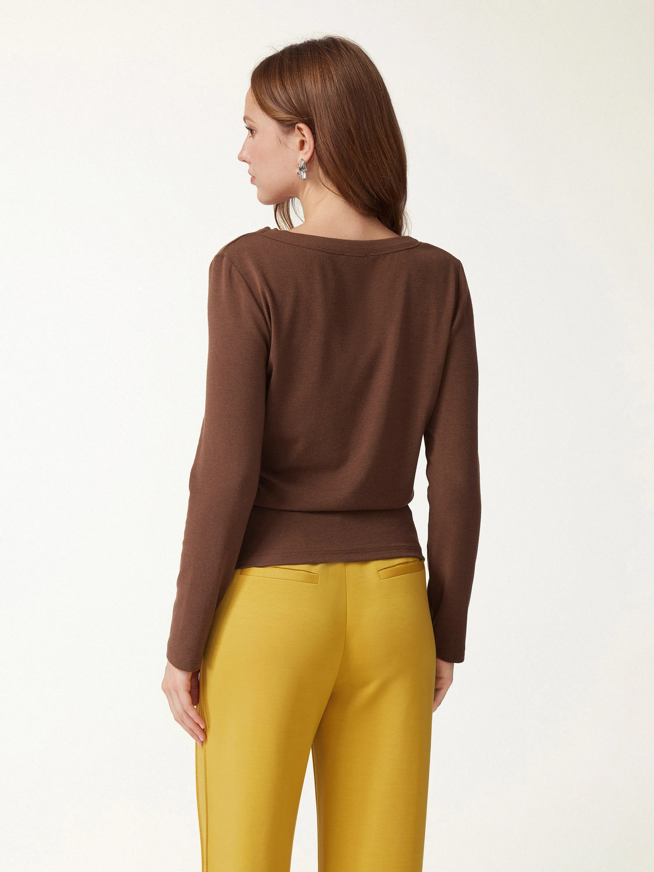 V-Neck Long Sleeve Banded Hem Top sold by OGLmove product image thumbnail 5