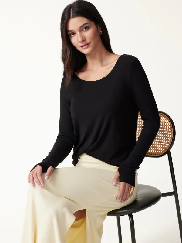 Premium Lyocell-Wool Scoop Neck Thumbhole Long Sleeve Top made by OGLmove