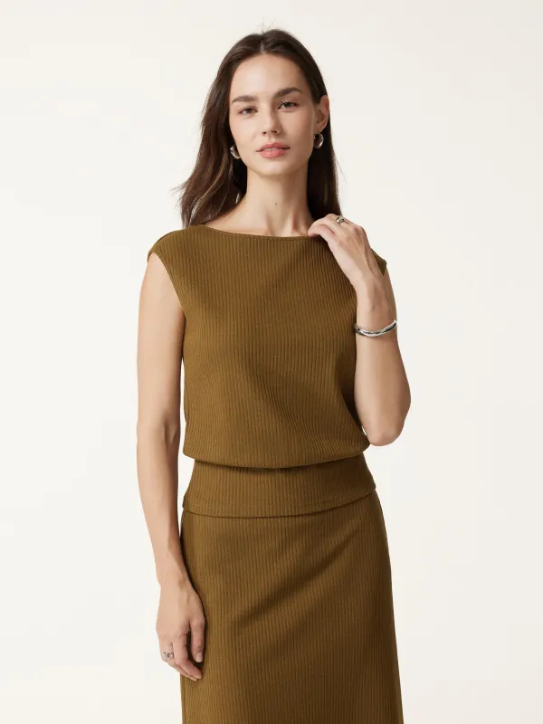 Boatneck Sleeveless Banded Hem Top made by OGLmove