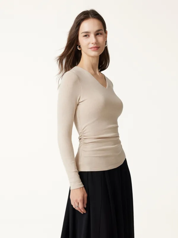 V-Neck Long Sleeve Side-Tuck Bra Top made by OGLmove