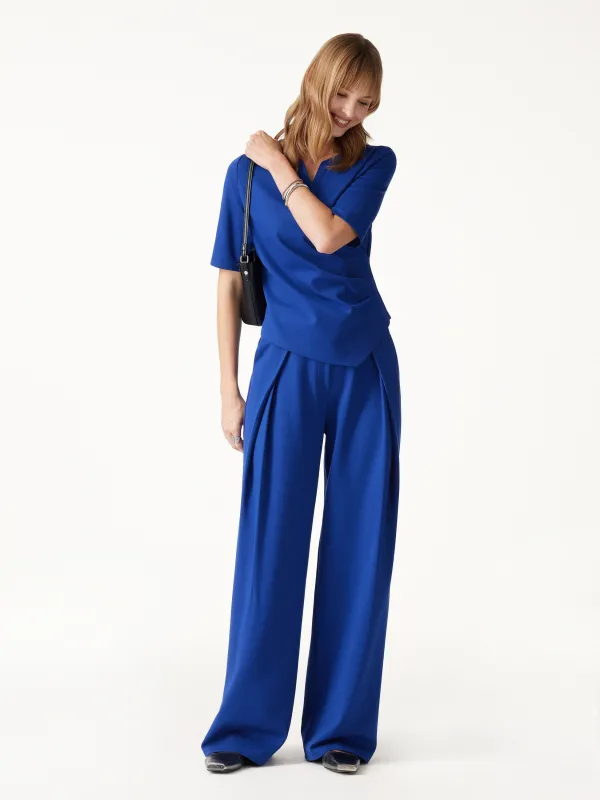 2Pcs Set Surplice Elbow Sleeve Top & Mid-Rise Wide-Leg Tuck Pants with Pockets made by OGLmove
