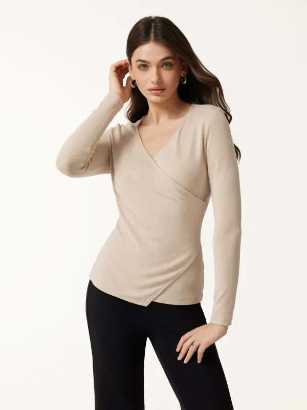 Eco-Mousse® Surplice Long Sleeve Asymmetrical Hem Top made by OGLmove
