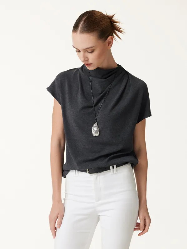 Eco-Mousse® Draped Mock Neck Cap Sleeve Top made by OGLmove