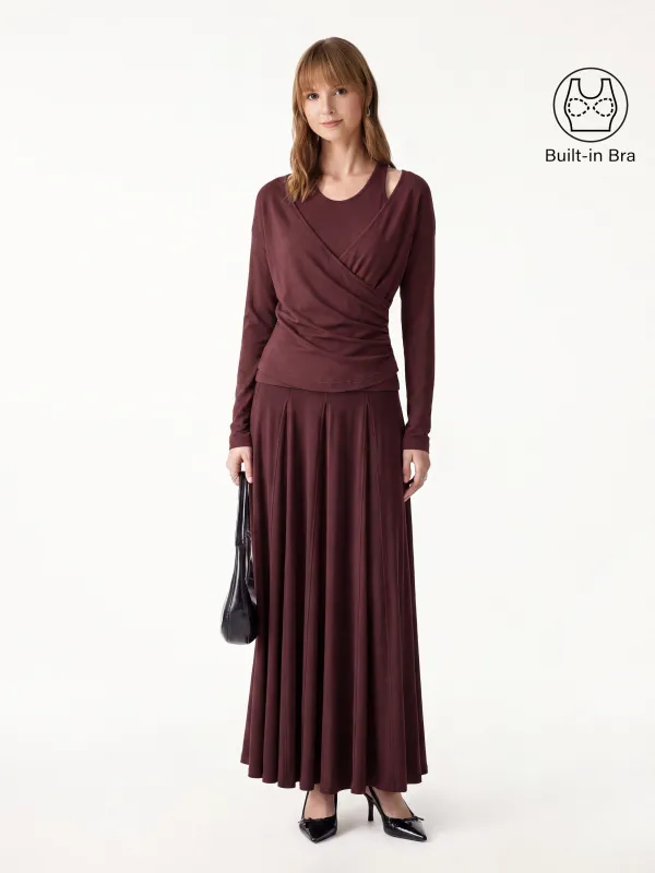3Pcs Set Cami & Surplice Ruched Top & Godet Hem Maxi Skirt made by OGLmove