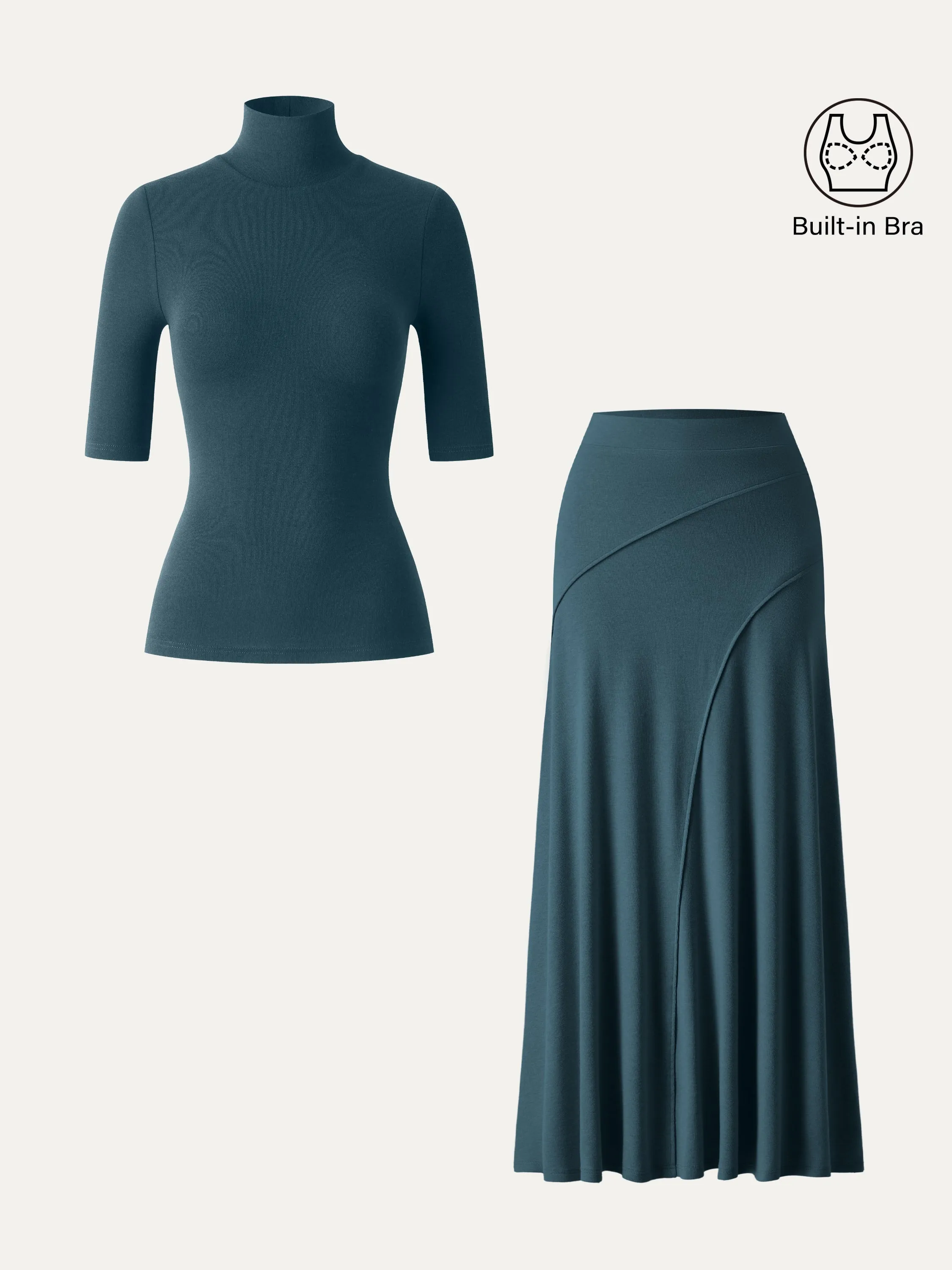 2Pcs Set Turtleneck Bra Top & Drapey A-Line Maxi Skirt sold by OGLmove product image thumbnail 2