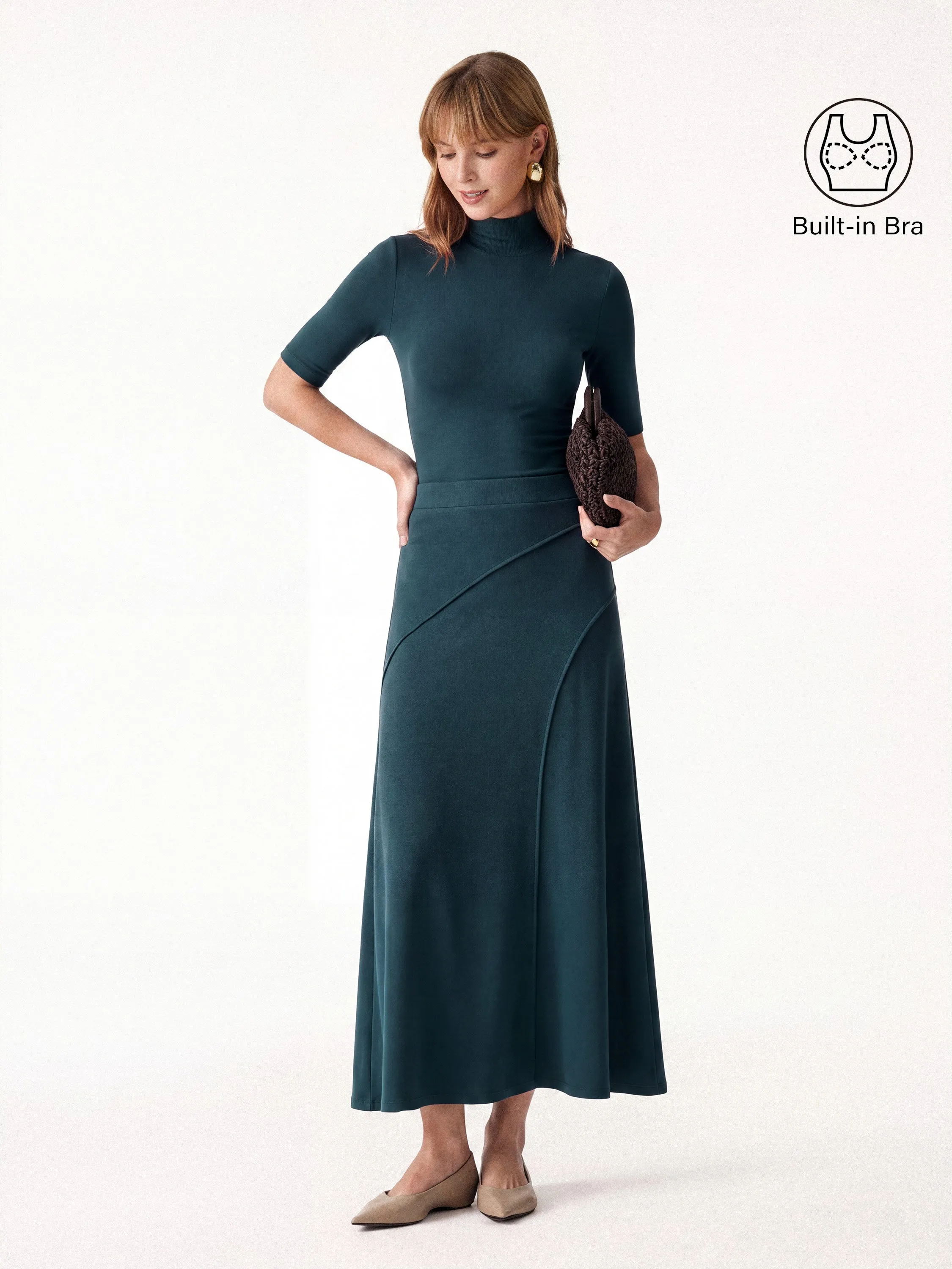 2Pcs Set Turtleneck Bra Top & Drapey A-Line Maxi Skirt sold by OGLmove
