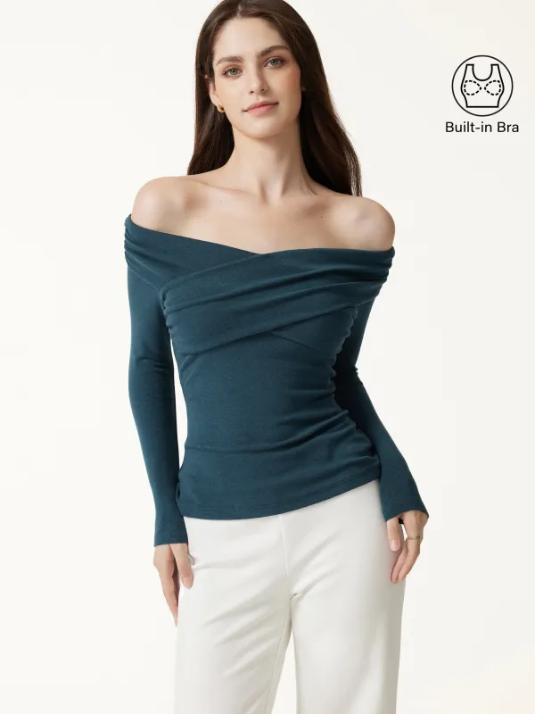 Surplice Long Sleeve Ruched Bra Top made by OGLmove