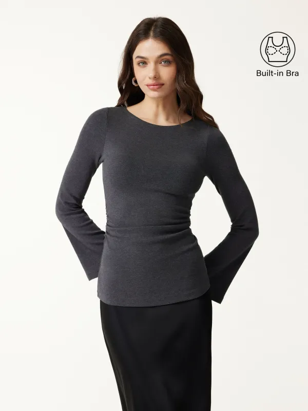 Round Neck Bell Sleeve Ruched Bra Top made by OGLmove